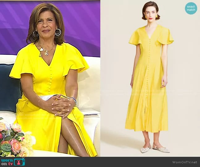 Pearl by Lela Rose Linen Flutter Sleeve Midi Dress worn by Hoda Kotb on Today