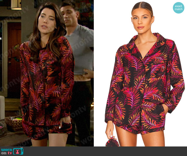 Plush Neon Palm Pajama Set worn by Steffy Forrester (Jacqueline MacInnes Wood) on The Bold and the Beautiful