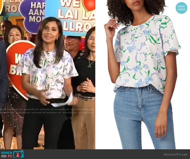 Prabal Gurung Brushstroke Floral Top worn by Zohreen Shah on Good Morning America