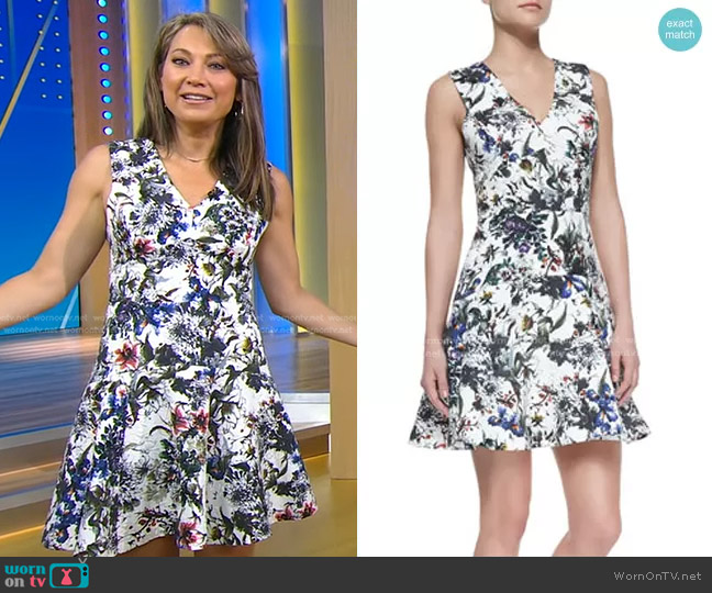 Rebecca Taylor Floral-Print A-Line Sleeveless Dress worn by Ginger Zee on Good Morning America