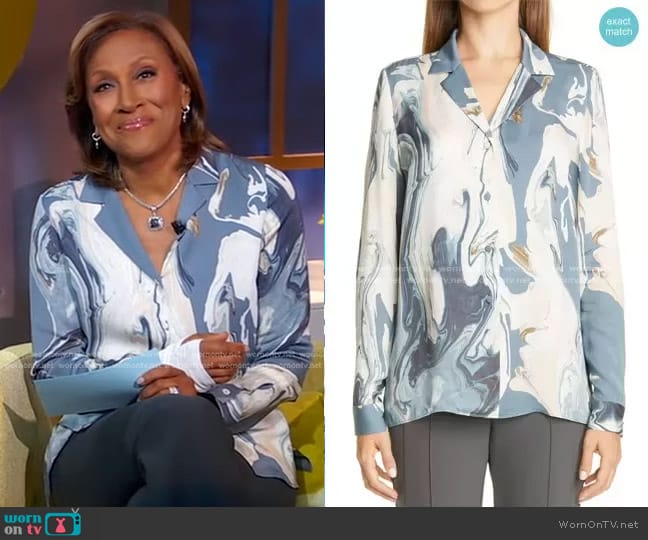 WornOnTV: Robin’s blue marbled blouse on Good Morning America | Robin ...