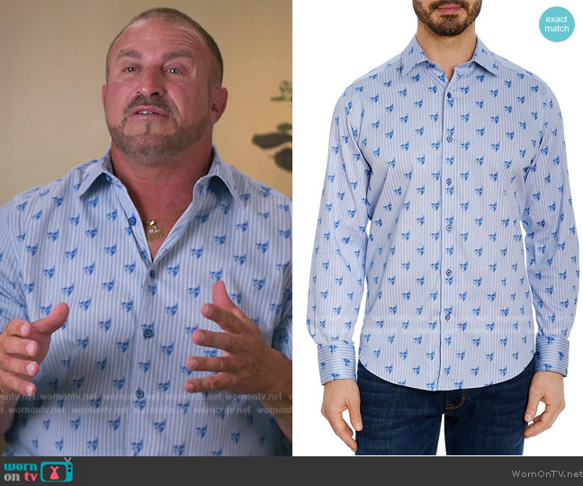 Robert Graham Hockney Cotton Stretch Skull Print Pinstripe Classic Fit Button Down Shirt worn by Frank Catania on The Real Housewives of New Jersey