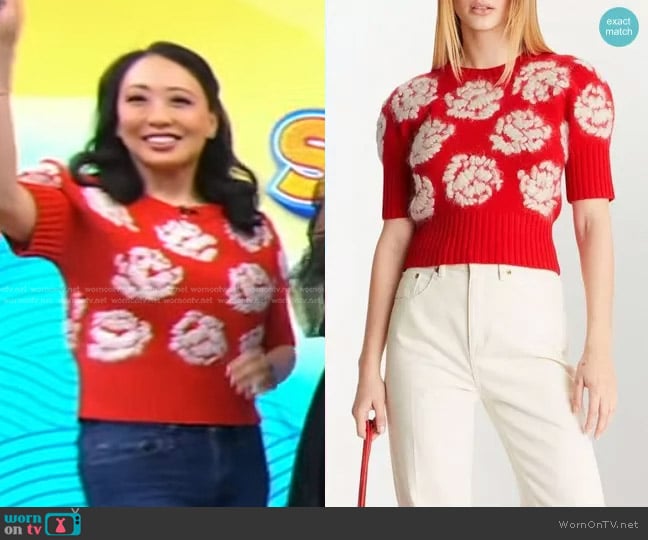 Tory Burch Rose-Embroidered Sweater worn by Judy Joo on Good Morning America