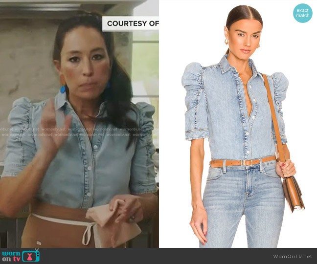 Frame Ruched Puff Sleeve Denim Shirt worn by Joanna Gaines on Today