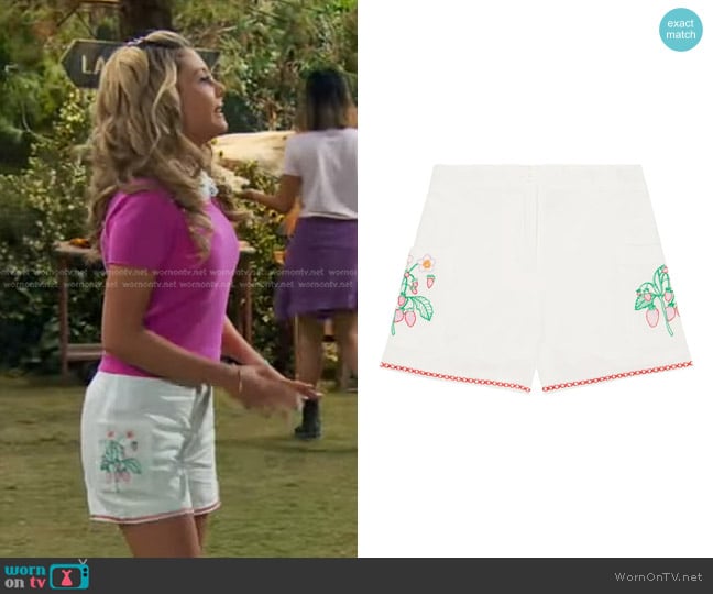 Stella McCartney Embroidered Linen and Cotton Shorts worn by Destiny Baker (Mallory James Mahoney) on Bunkd