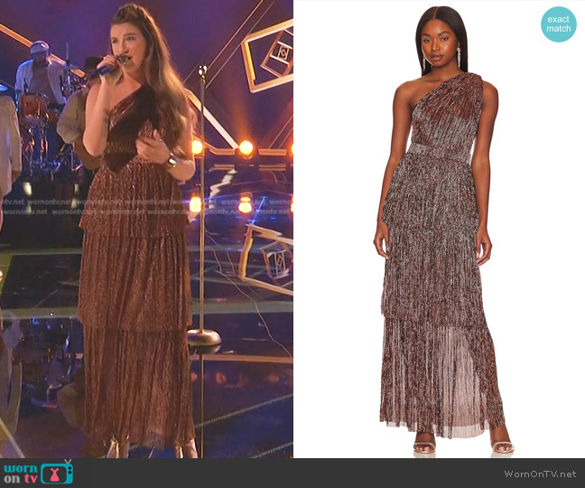 WornOnTV: Grace West’s metallic one-shoulder dress on The Voice ...