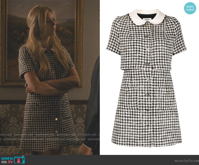 Sandro Faustina houndstooth-print dress worn by Willa Ferreyra (Justine Lupe) on Succession