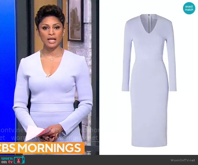 Scanlan Theodore Belted Long-Sleeve Midi-Dress in Lilac worn by Jericka Duncan on CBS Mornings