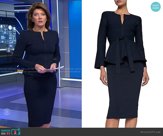 Scanlan Theodore Crepe Knit Ruffle Jacket worn by Norah O'Donnell on CBS Evening News