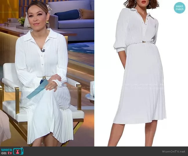 Scanlan Theodore Pleated Rib-Knit Dress worn by Eva Pilgrim on Good Morning America