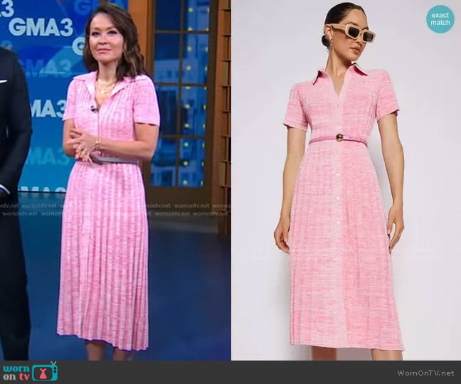 Scanlan Theodore Pleated Rib Placket Dress worn by Eva Pilgrim on Good Morning America