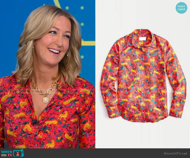 J.Crew Silk Button-Up Shirt worn by Lara Spencer on Good Morning America