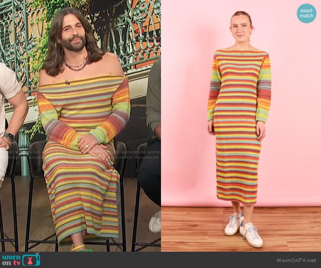 The Elder Statesman Nimbus Ombre Stripe Dress worn by Jonathan Van Ness on Access Hollywood