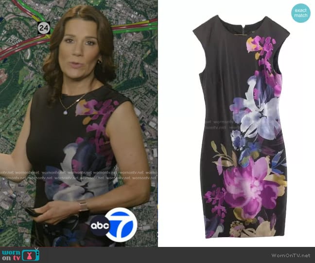 Tahari ASL Floral Sheath Dress worn by Heather O’Rourke on Good Morning America