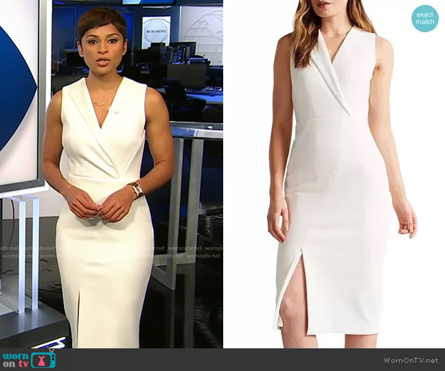 WornOnTV: Jericka’s white sleeveless surplice dress on CBS Evening News ...
