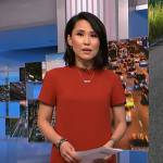 Vicky’s red short sleeve shift dress on NBC News Daily