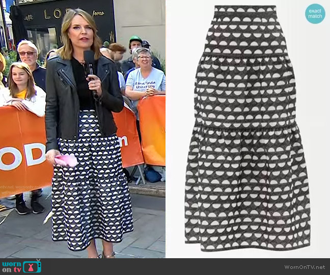 Three Graces Francesca High-Rise Embroidered Cotton Midi Skirt worn by Savannah Guthrie on Today