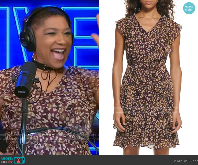 Tommy Hilfiger Leopard Ruffle V-Neck Dress worn by Deja Vu on Live with Kelly and Mark