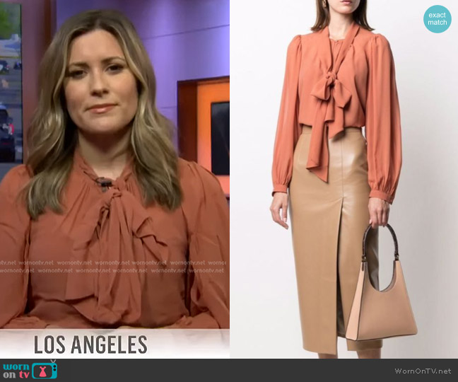 Tory Burch Scarf Neck Silk Blouse worn by Erin McLaughlin on Today