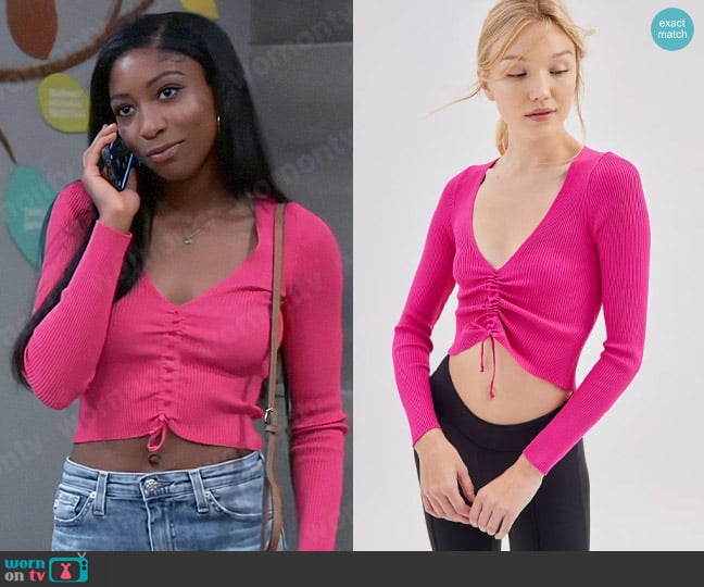 Urban Outfitters Mia Ribbed Cinched Sweater worn by Trina Robinson (Tabyana Ali) on General Hospital