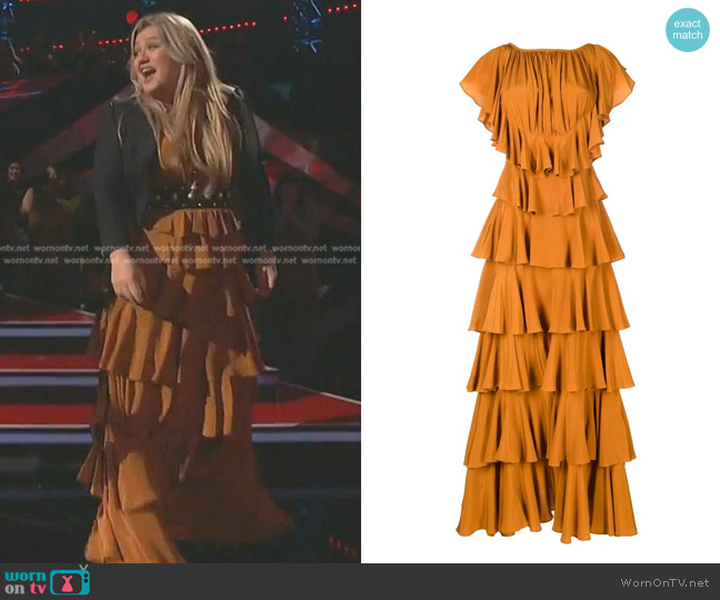 Ulla Johnson Freja Ruffled Silk Maxi Dress worn by Kelly Clarkson on The Voice