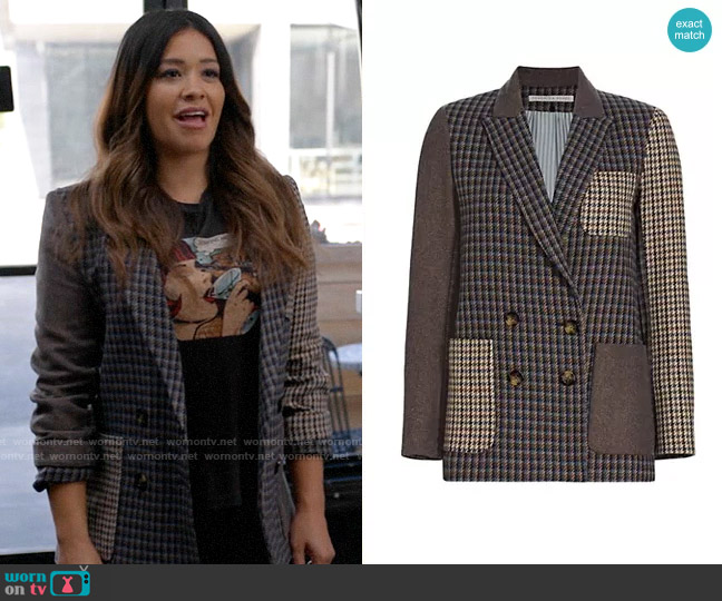 Veronica Beard Faustine Patchwork Dickey Jacket worn by Nell Serrano (Gina Rodriguez) on Not Dead Yet