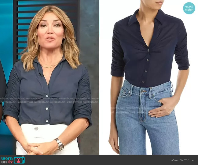 Veronica Beard Porta Cotton Ruched Sleeve Shirt worn by Kit Hoover on Access Hollywood