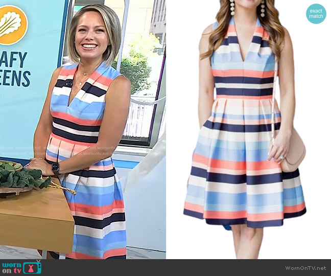 Vince Camuto Striped Fit and Flare V-Neck Dress worn by Dylan Dreyer on Today