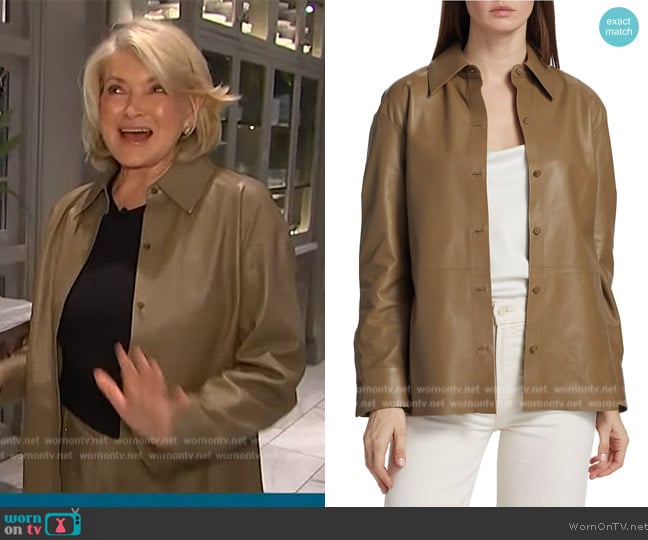 Vince Leather Buttoned Shirt worn by Martha Stewart on Access Hollywood