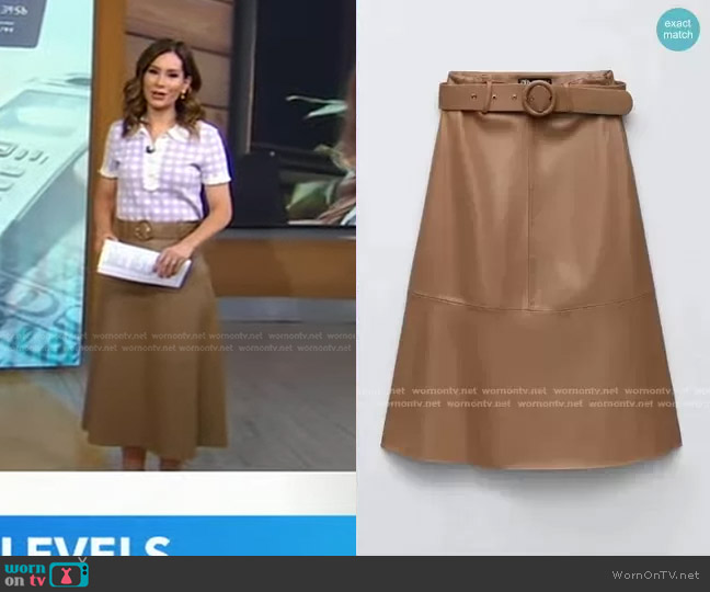 Zara Cape Skirt with Belt worn by Rebecca Jarvis on Good Morning America