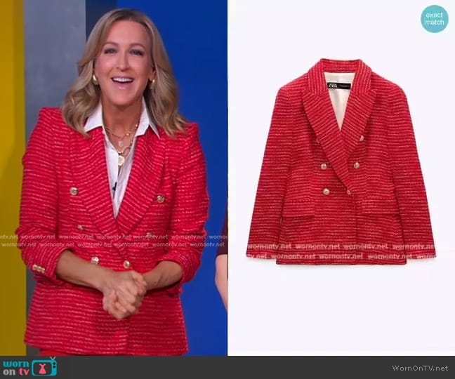 Zara Textured Double Breasted Blazer worn by Lara Spencer on Good Morning America