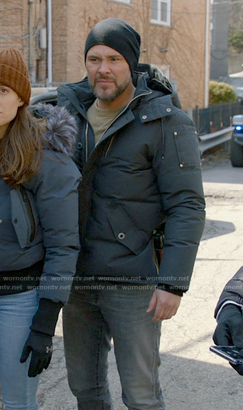 Adam's grey padded jacket on Chicago PD