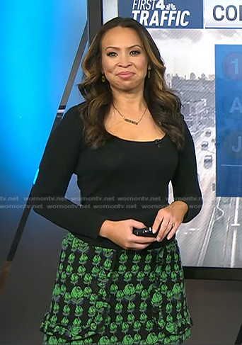 Adelle's black and green floral skirt on Today