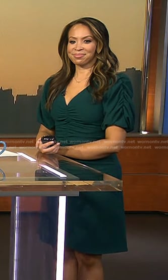 Adelle's green ruched puff sleeve dress on Today