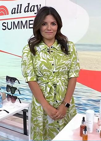 Adrianna's white and green leaf print dress on Today