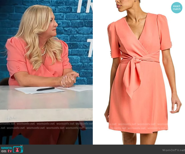 Adrianna Papell Crepe Tie Front Wrap Dress worn by Alison Triessl on Access Hollywood