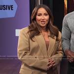 Adrienne’s beige oversized blazer and pants on E! News