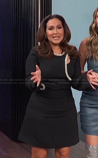 Adrienne's black embellished cutout dress on E! News