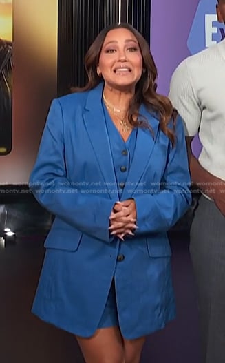 Adrienne’s blue linen blazer and shorts on E! News