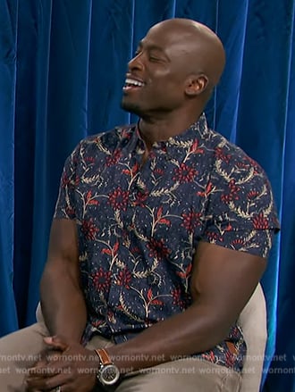 Akbar’s navy floral print shirt on The Talk