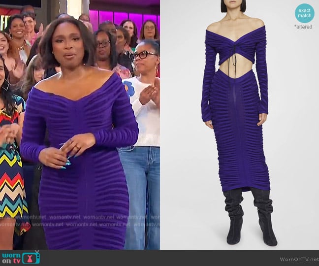 Alaia Ribbed Off-Shoulder Crop Top w/ Tie Front worn by Jennifer Hudson on The Jennifer Hudson Show