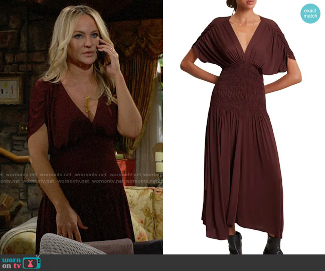 A.L.C. Demi Smock Detail Dress worn by Sharon Newman (Sharon Case) on The Young and the Restless