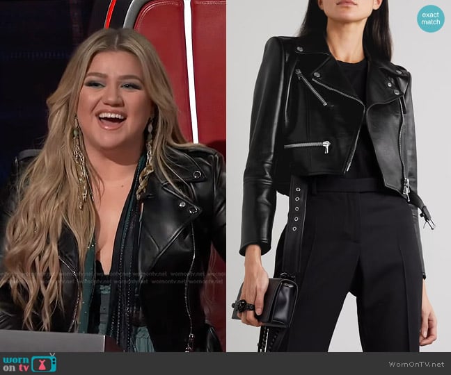 Alexander McQueen Belted Leather Biker Jacket worn by Kelly Clarkson on The Voice