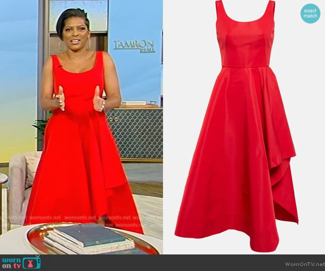 Alexander McQueen Asymmetric faille midi dress worn by Tamron Hall on Tamron Hall Show