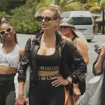 Alexia’s black logo trim sports top and biker shorts on The Real Housewives Ultimate Girls Trip