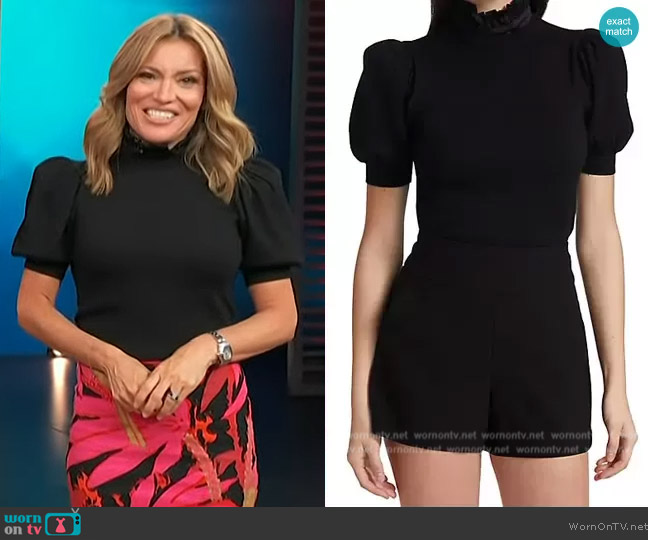 Alice + Olivia Chase Puff Sleeve Ruffle Neck Sweater worn by Kit Hoover on Access Hollywood