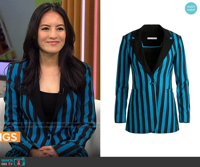 Alice + Olivia Breann Stripe Blazer worn by Fiona Co Chan on CBS Mornings