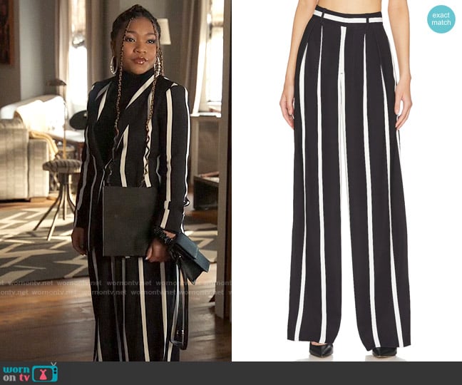 Alice + Olivia Pompey Pants in Modern Vertical Stripe worn by Delilah (Laya DeLeon Hayes) on The Equalizer