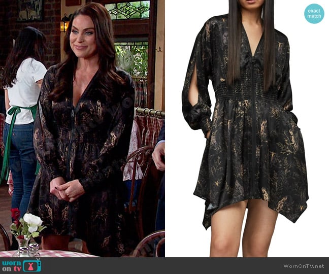 WornOnTV: Chloe’s black printed zip front dress on Days of our Lives ...