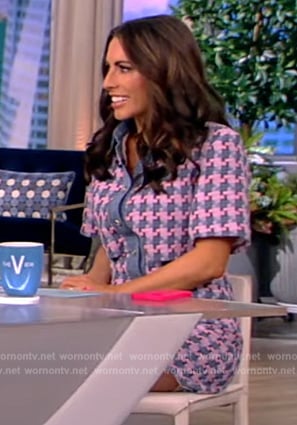 Alyssa’s pink and blue tweed dress on The View